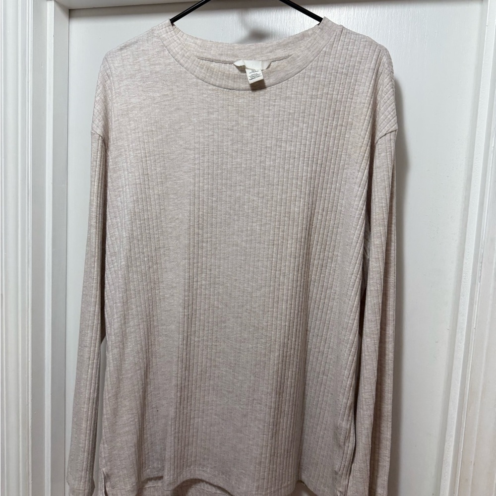 H&M Cream Ribbed Long Sleeve Top